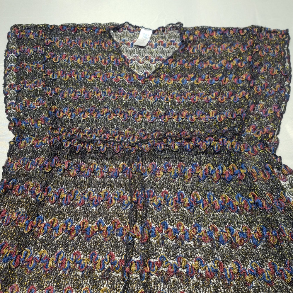 Time and Tru Swim Cover Up Women S Black Multicolor Metallic Crochet Knit V-Neck
